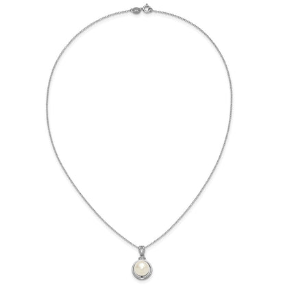 Sterling Silver Rhodium Plated Fwc Pearl and CZ 17in Necklace/earring Set