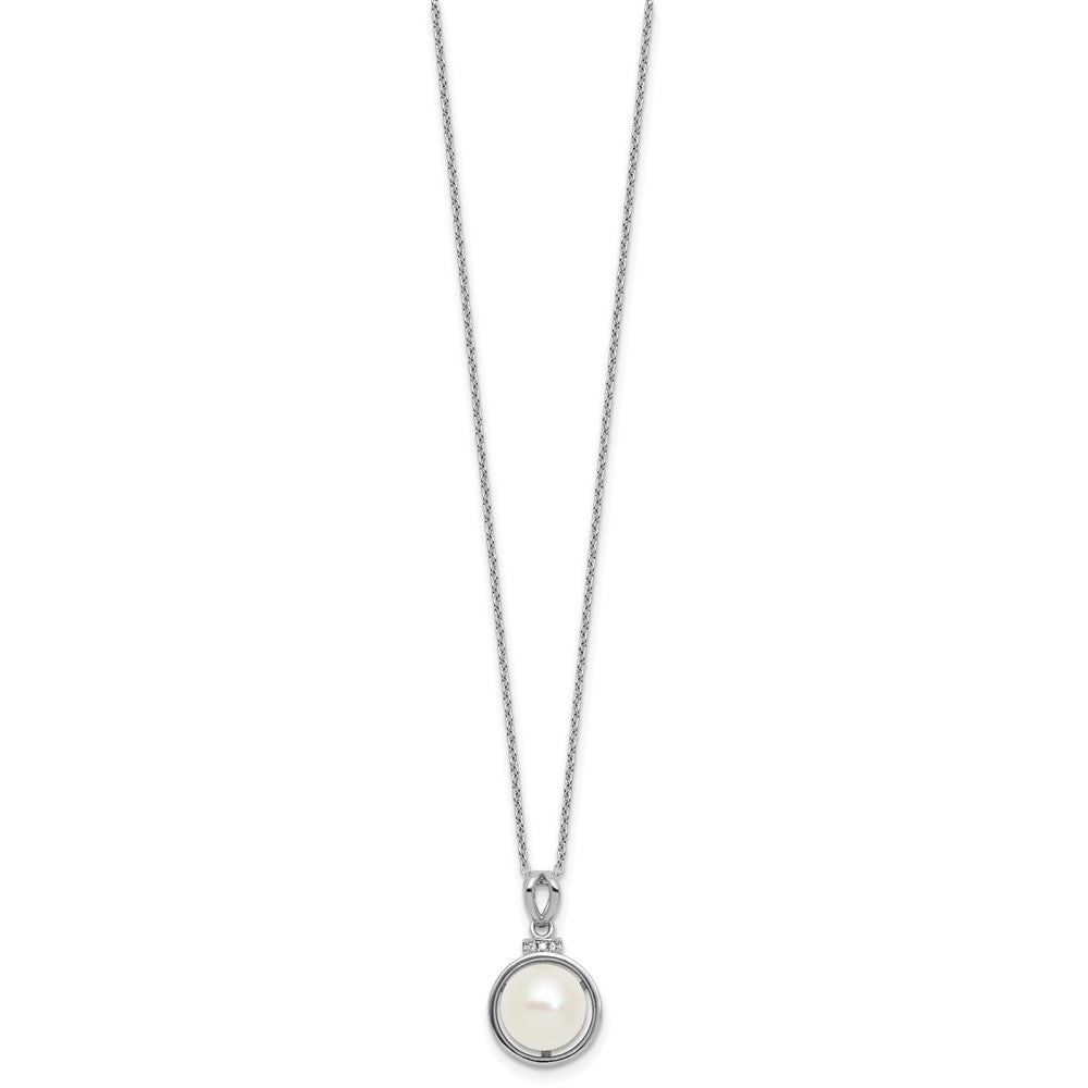 Sterling Silver Rhodium Plated Fwc Pearl and CZ 17in Necklace/earring Set