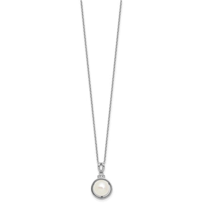 Sterling Silver Rhodium Plated Fwc Pearl and CZ 17in Necklace/earring Set