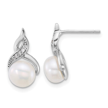 Sterling Silver Rhodium Plated Fwc Pearl and CZ 17in Necklace/earring Set