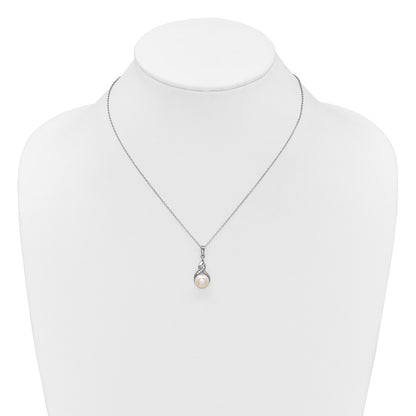 Sterling Silver Rhodium Plated Fwc Pearl and CZ 17in Necklace/earring Set