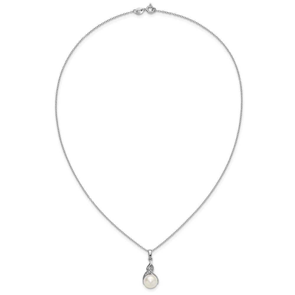 Sterling Silver Rhodium Plated Fwc Pearl and CZ 17in Necklace/earring Set