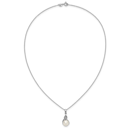 Sterling Silver Rhodium Plated Fwc Pearl and CZ 17in Necklace/earring Set