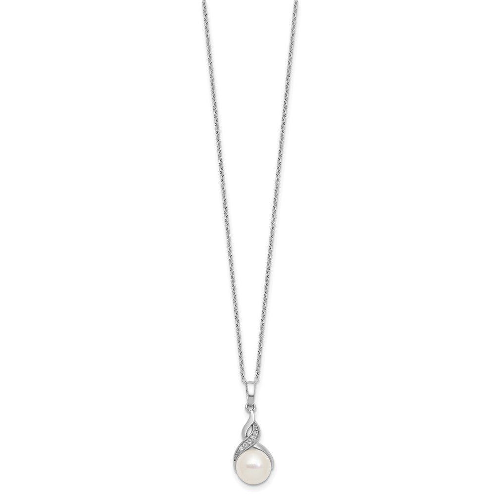 Sterling Silver Rhodium Plated Fwc Pearl and CZ 17in Necklace/earring Set