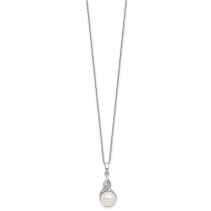 Sterling Silver Rhodium Plated Fwc Pearl and CZ 17in Necklace/earring Set