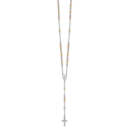 Sterling Silver Rhodium and Gold-Plated 18.5in w/1in Ext. Rosary Necklace
