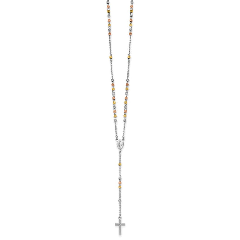 Sterling Silver Rhodium and Gold-Plated 18.5in w/1in Ext. Rosary Necklace