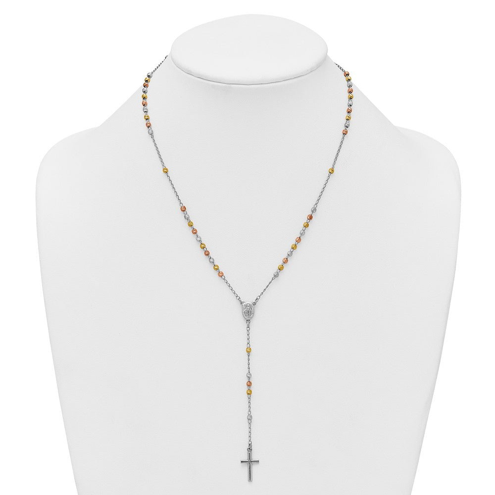 Sterling Silver Rhodium and Gold-Plated 18.5in w/1in Ext. Rosary Necklace
