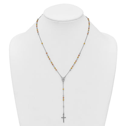 Sterling Silver Rhodium and Gold-Plated 18.5in w/1in Ext. Rosary Necklace