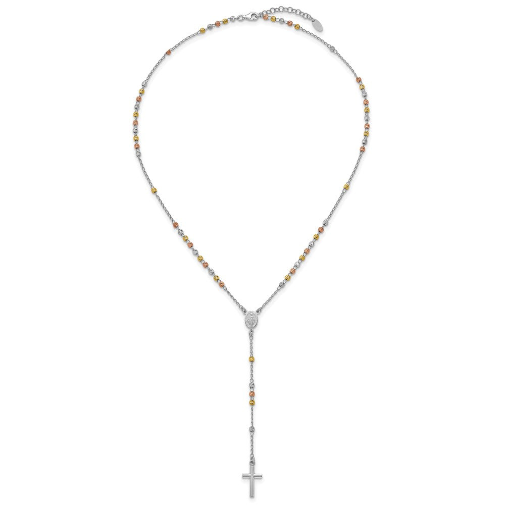 Sterling Silver Rhodium and Gold-Plated 18.5in w/1in Ext. Rosary Necklace