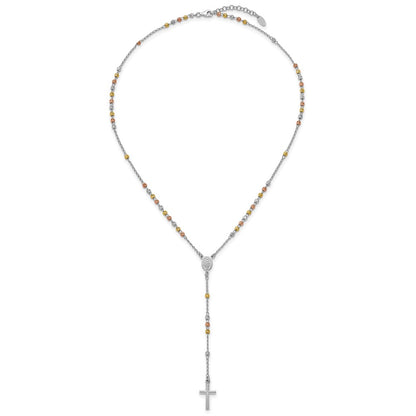 Sterling Silver Rhodium and Gold-Plated 18.5in w/1in Ext. Rosary Necklace