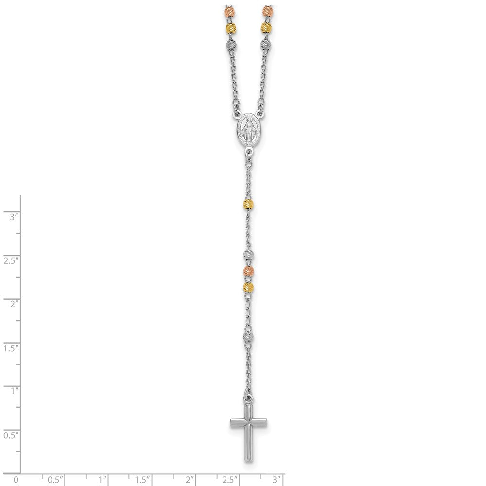Sterling Silver Rhodium and Gold-Plated 18.5in w/1in Ext. Rosary Necklace