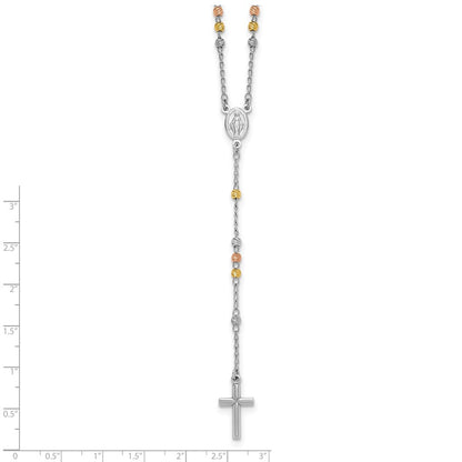 Sterling Silver Rhodium and Gold-Plated 18.5in w/1in Ext. Rosary Necklace
