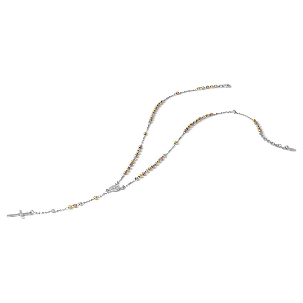 Sterling Silver Rhodium and Gold-Plated 18.5in w/1in Ext. Rosary Necklace