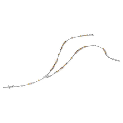 Sterling Silver Rhodium and Gold-Plated 18.5in w/1in Ext. Rosary Necklace