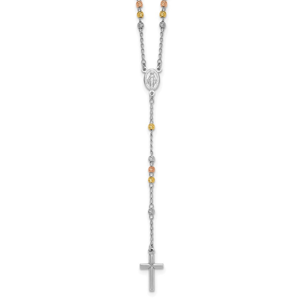 Sterling Silver Rhodium and Gold-Plated 18.5in w/1in Ext. Rosary Necklace