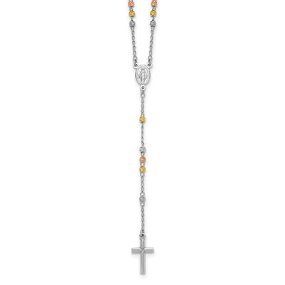 Sterling Silver Rhodium and Gold-Plated 18.5in w/1in Ext. Rosary Necklace