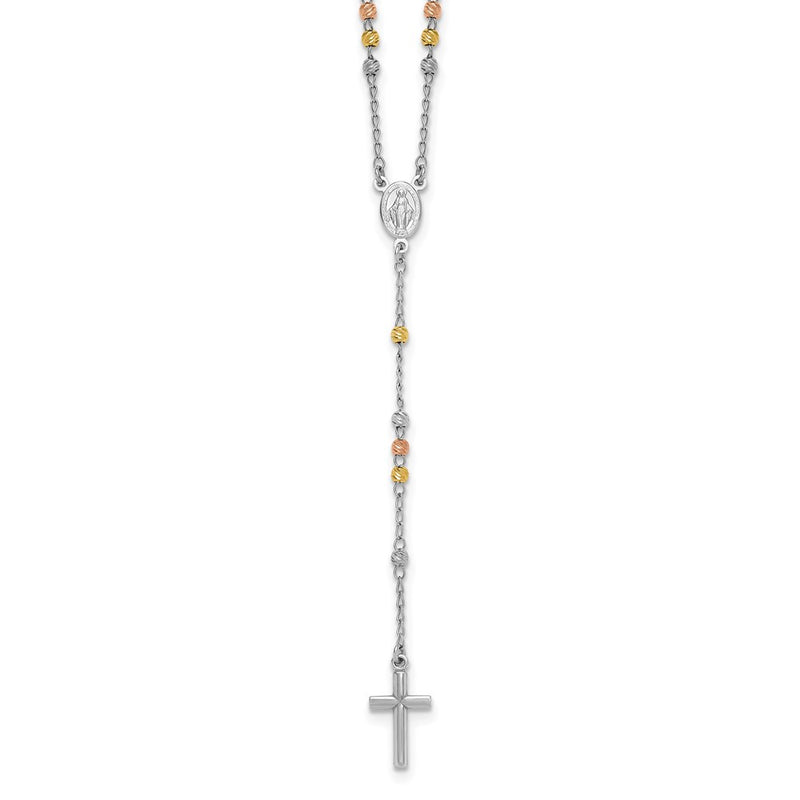 Sterling Silver Rhodium and Gold-Plated 18.5in w/1in Ext. Rosary Necklace