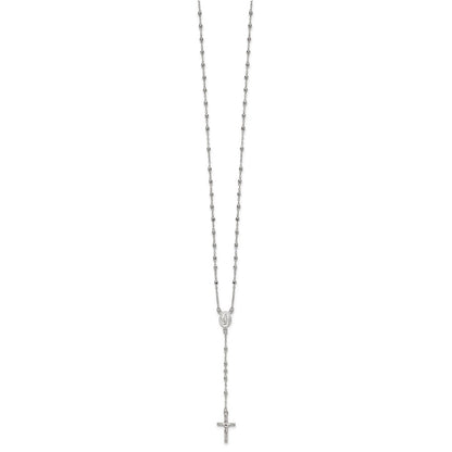 Sterling Silver Polished and Beaded Rosary Necklace