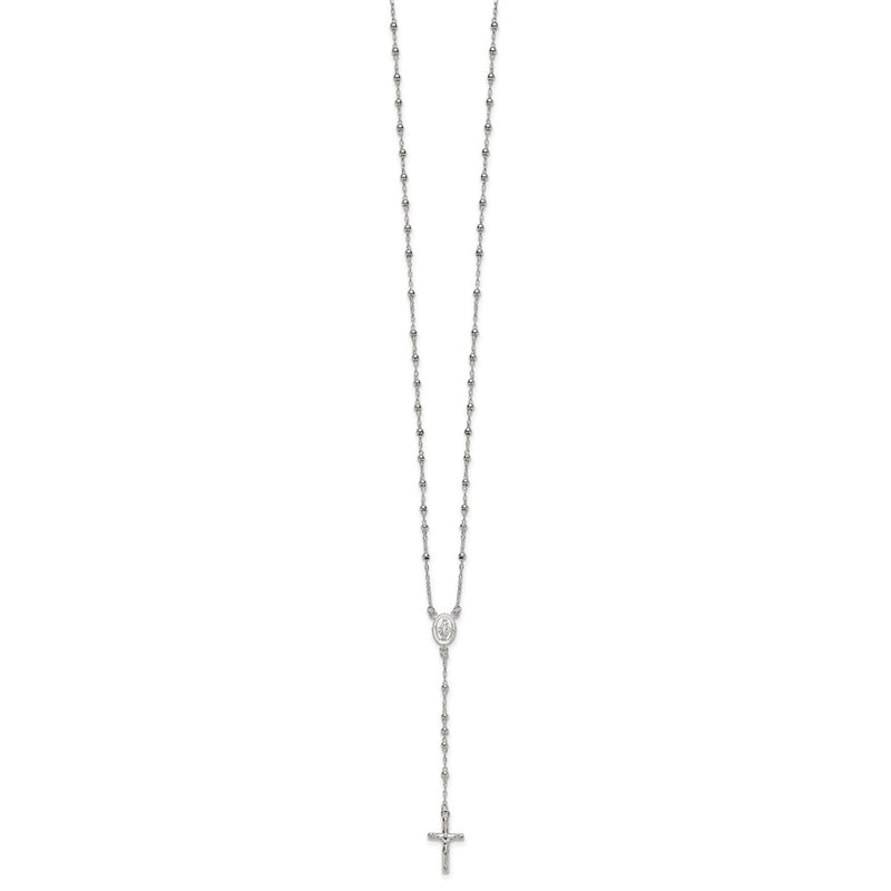 Sterling Silver Polished and Beaded Rosary Necklace