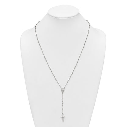 Sterling Silver Polished and Beaded Rosary Necklace