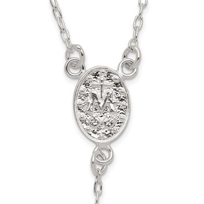 Sterling Silver Polished and Beaded Rosary Necklace