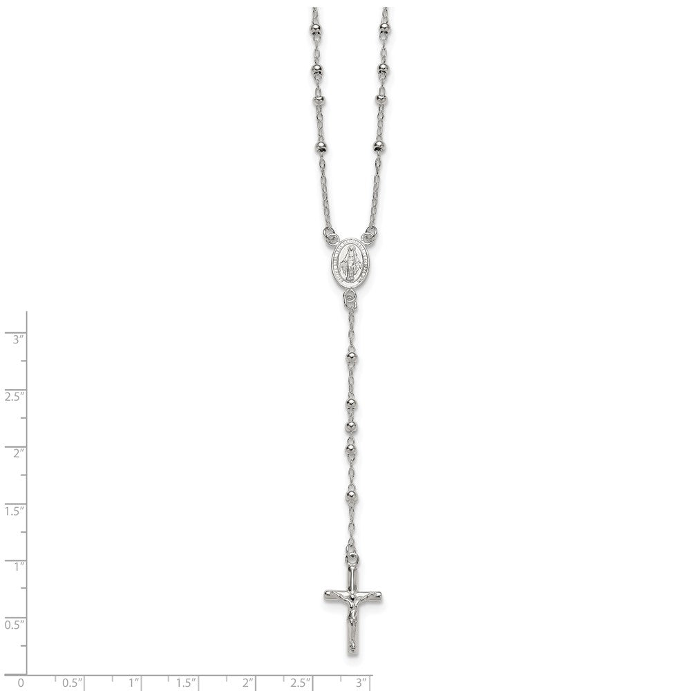 Sterling Silver Polished and Beaded Rosary Necklace