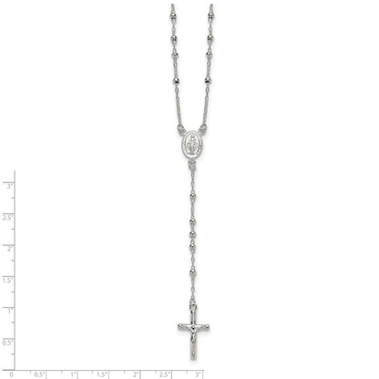Sterling Silver Polished and Beaded Rosary Necklace