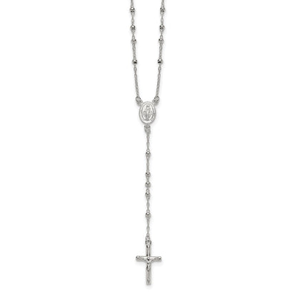Sterling Silver Polished and Beaded Rosary Necklace
