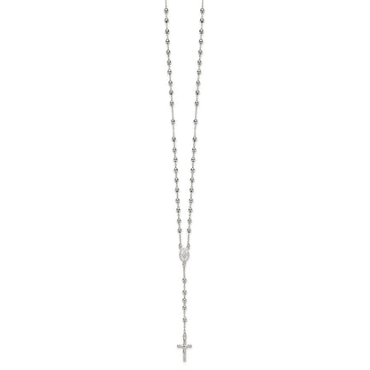 Sterling Silver Polished and Beaded Rosary Necklace