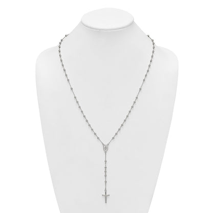 Sterling Silver Polished and Beaded Rosary Necklace