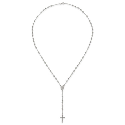 Sterling Silver Polished and Beaded Rosary Necklace