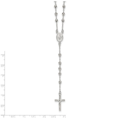 Sterling Silver Polished and Beaded Rosary Necklace