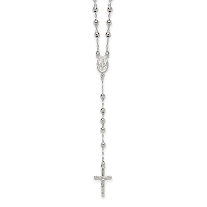 Sterling Silver Polished and Beaded Rosary Necklace