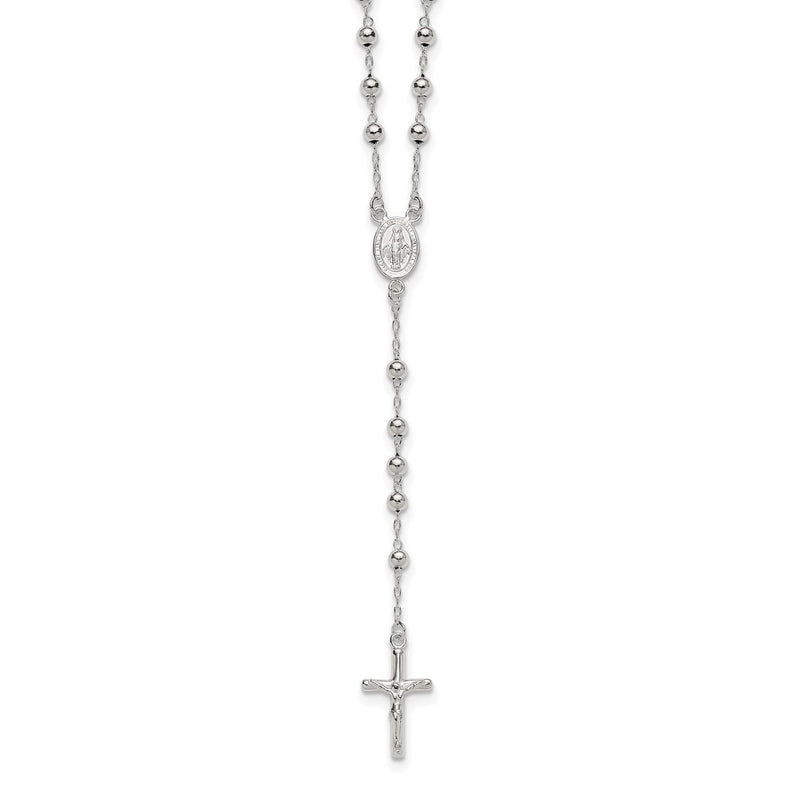 Sterling Silver Polished and Beaded Rosary Necklace