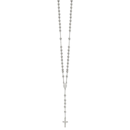 Sterling Silver Polished and Beaded Rosary Necklace