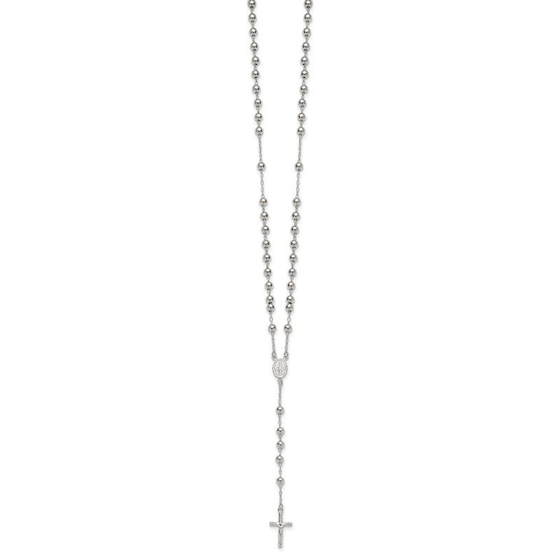 Sterling Silver Polished and Beaded Rosary Necklace