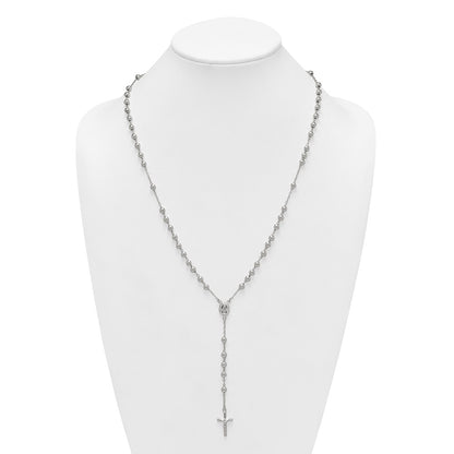 Sterling Silver Polished and Beaded Rosary Necklace