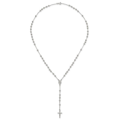 Sterling Silver Polished and Beaded Rosary Necklace
