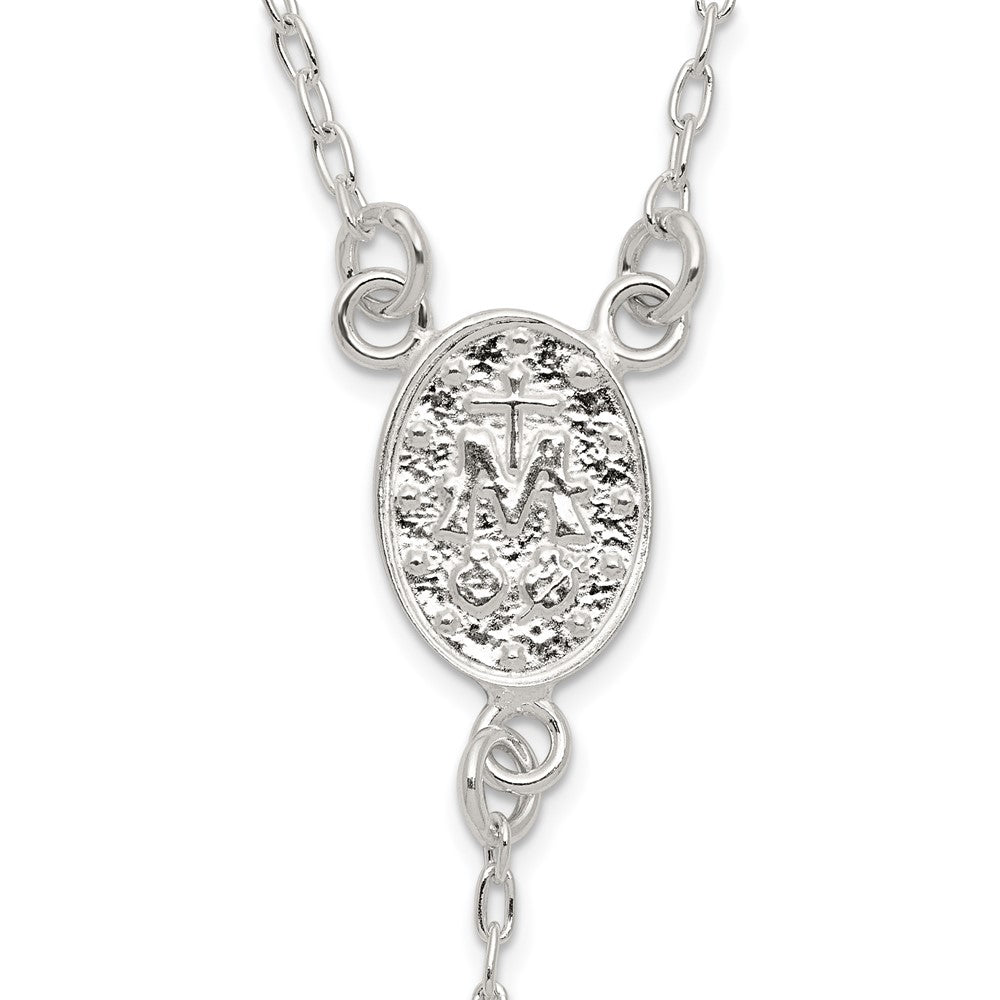Sterling Silver Polished and Beaded Rosary Necklace