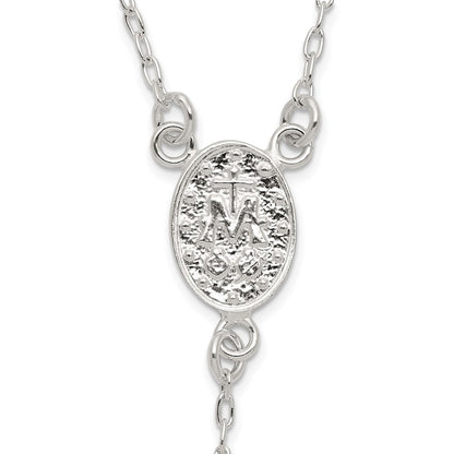 Sterling Silver Polished and Beaded Rosary Necklace