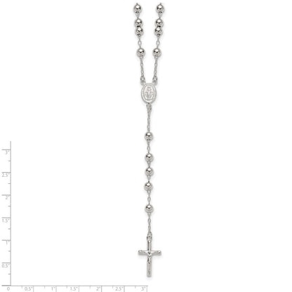 Sterling Silver Polished and Beaded Rosary Necklace