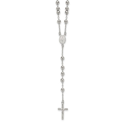 Sterling Silver Polished and Beaded Rosary Necklace