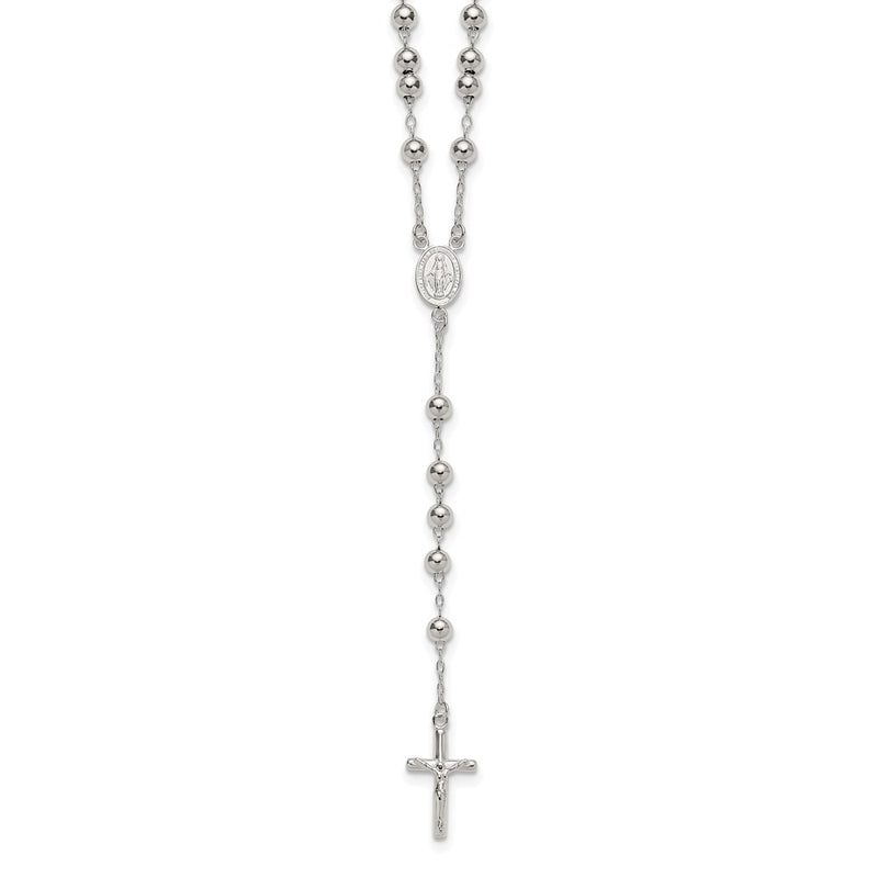 Sterling Silver Polished and Beaded Rosary Necklace