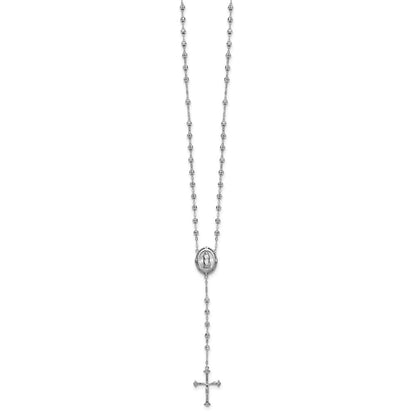 Sterling Silver Rhodium-Plated CZ Diamond Cut 18in Rosary Necklace