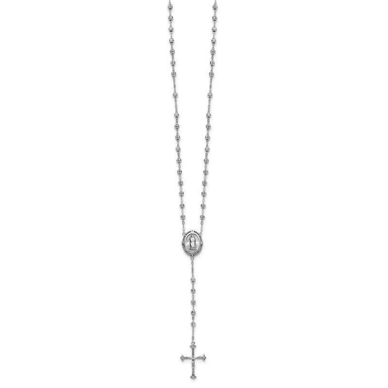 Sterling Silver Rhodium-Plated CZ Diamond Cut 18in Rosary Necklace