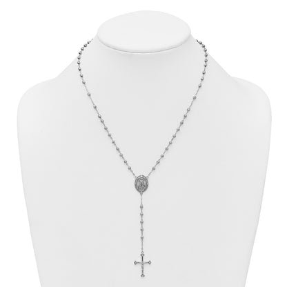 Sterling Silver Rhodium-Plated CZ Diamond Cut 18in Rosary Necklace