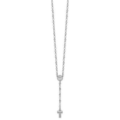 Sterling Silver Rhodium Plated CZ 26.5in Heart Link Cross Ash Holder Necklace