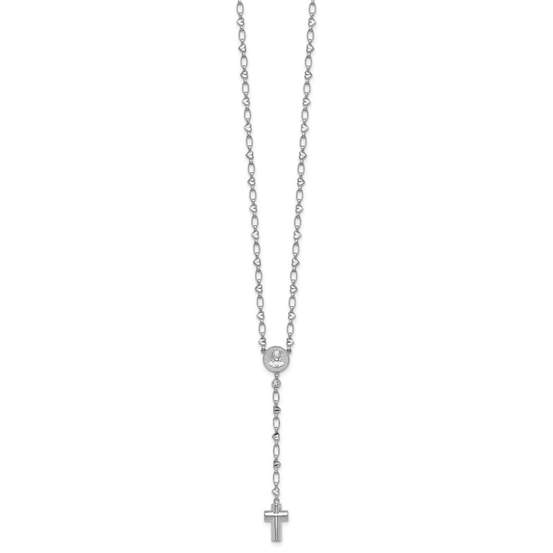 Sterling Silver Rhodium Plated CZ 26.5in Heart Link Cross Ash Holder Necklace