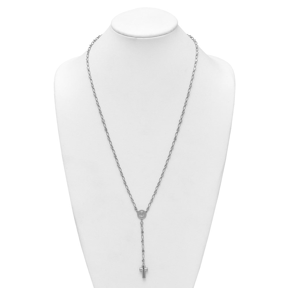 Sterling Silver Rhodium Plated CZ 26.5in Heart Link Cross Ash Holder Necklace